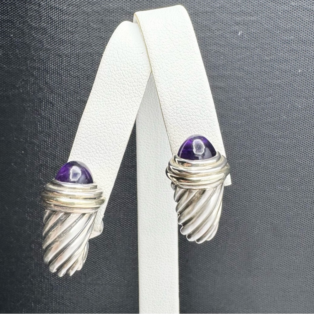 David Yurman Shrimp Earrings With Gold and Amethyst